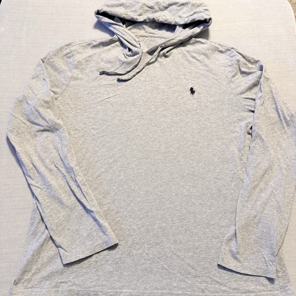 Polo Ralph Lauren Mens L Gray Lightweight Hooded T Shirt Long Sleeve Pony